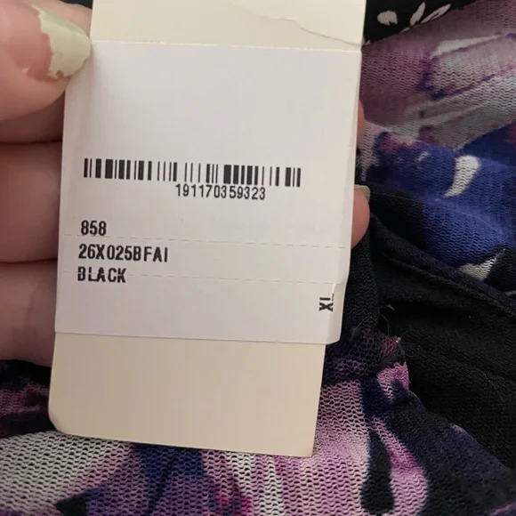 Row A Black and White Floral Long Sleeve Flounce Hem Dress, Size XL - Picture 7 of 8